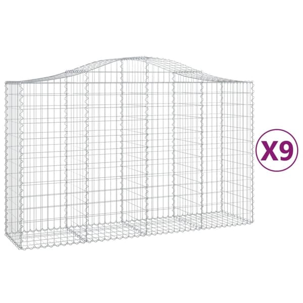Gabioner bågformade 9 st 200x50x120/140 cm galvaniserat järn