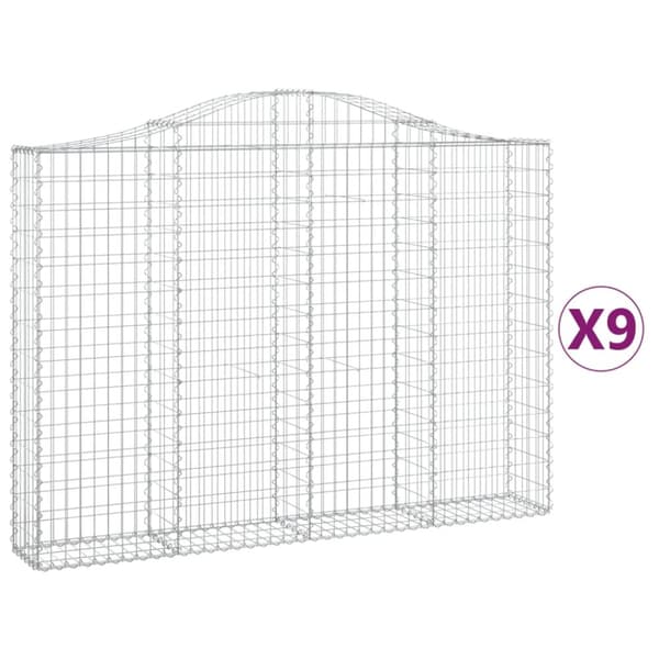 Gabioner bågformade 9 st 200x30x140/160 cm galvaniserat järn