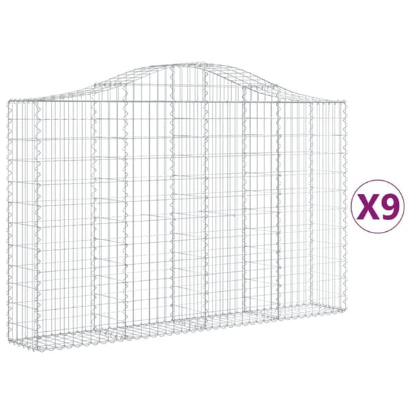 Gabioner bågformade 9 st 200x30x120/140 cm galvaniserat järn