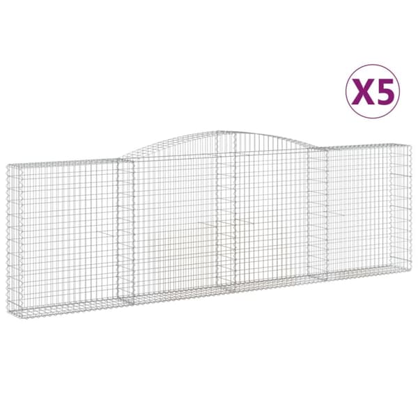 Gabioner bågformade 5 st 400x30x120/140 cm galvaniserat järn