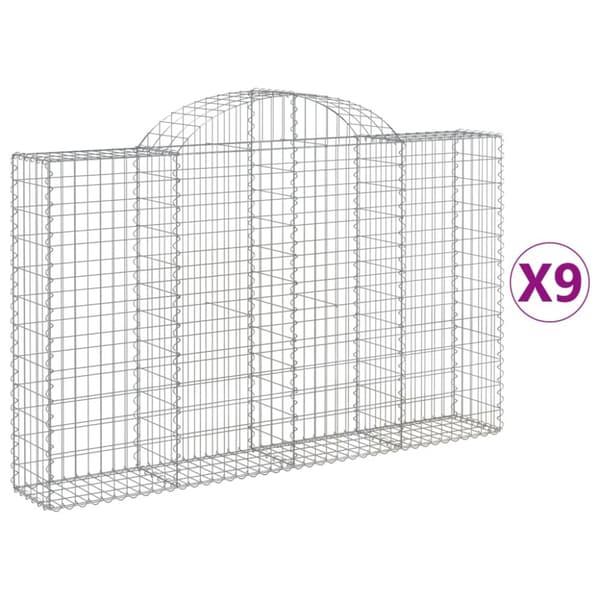 Gabioner bågformade 9 st 200x30x120/140 cm galvaniserat järn