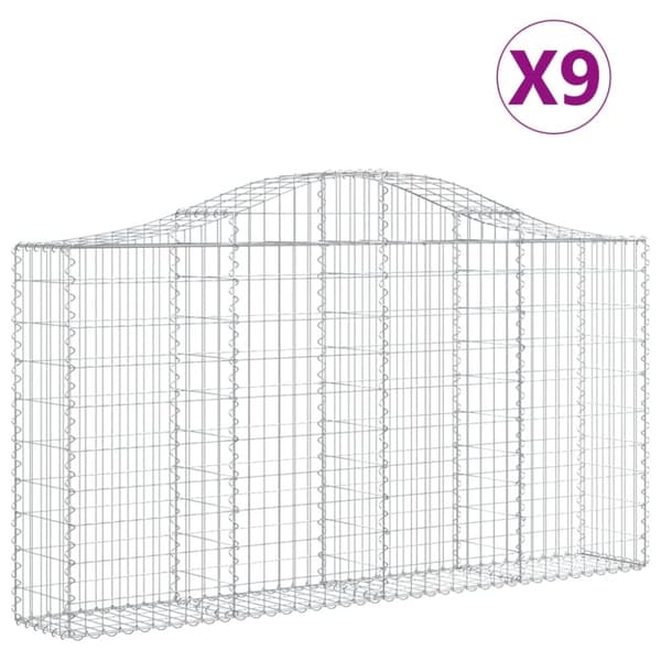 Gabioner bågformade 9 st 200x30x100/120 cm galvaniserat järn