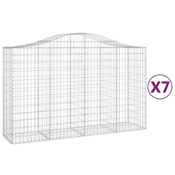 Gabioner bågformade 7 st 200x50x120/140 cm galvaniserat järn