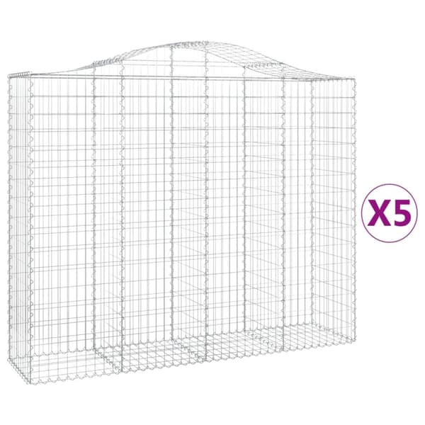 Gabioner bågformade 5 st 200x50x160/180 cm galvaniserat järn