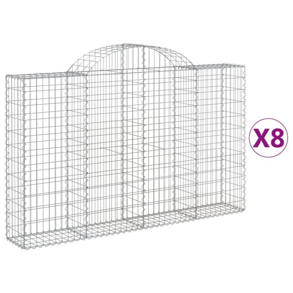 Gabioner bågformade 8 st 200x30x120/140 cm galvaniserat järn