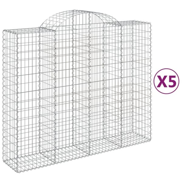 Gabioner bågformade 5 st 200x50x160/180 cm galvaniserat järn