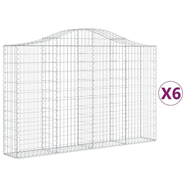 Gabioner bågformade 6 st 200x30x120/140 cm galvaniserat järn