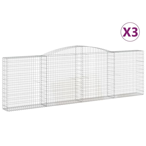 Gabioner bågformade 3 st 400x30x120/140 cm galvaniserat järn