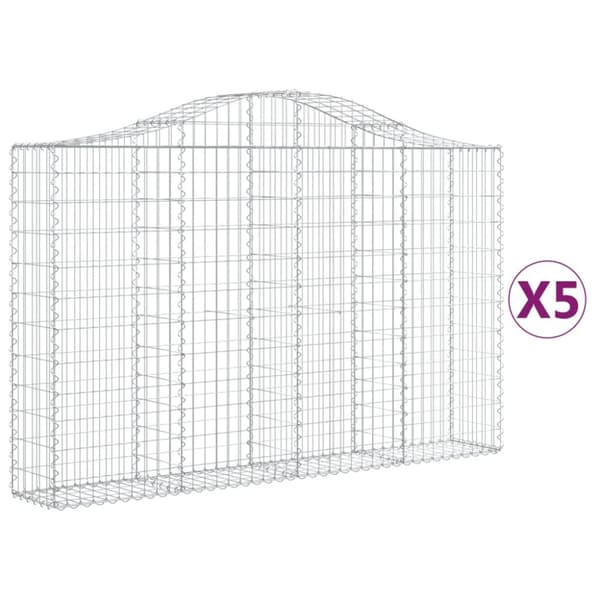 Gabioner bågformade 5 st 200x30x120/140 cm galvaniserat järn