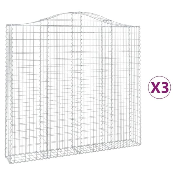Gabioner bågformade 3 st 200x30x180/200 cm galvaniserat järn