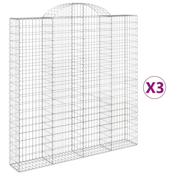 Gabioner bågformade 3 st 200x30x200/220 cm galvaniserat järn