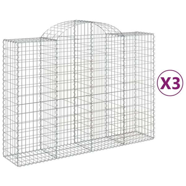 Gabioner bågformade 3 st 200x50x140/160 cm galvaniserat järn