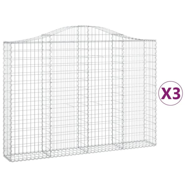 Gabioner bågformade 3 st 200x30x140/160 cm galvaniserat järn