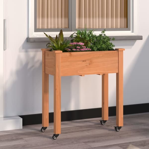 Odlingslåda på hjul med foder brun 71x37x80 cm massivt granträ