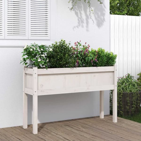 Odlingslådor med ben vit 110x31x70 cm massiv furu