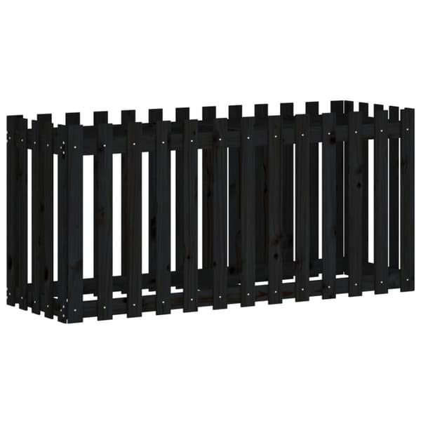 Odlingslåda med staket-design svart 150x50x70 cm massiv furu
