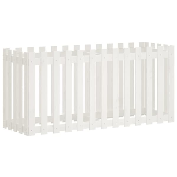 Odlingslåda med staket-design vit 150x50x70 cm massiv furu