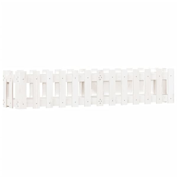 Odlingslåda med staket-design vit 150x30x30 cm massiv furu