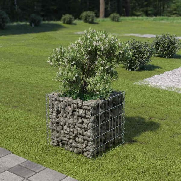 Planteringsgabion upphöjd galvaniserat stål 50x50x50 cm