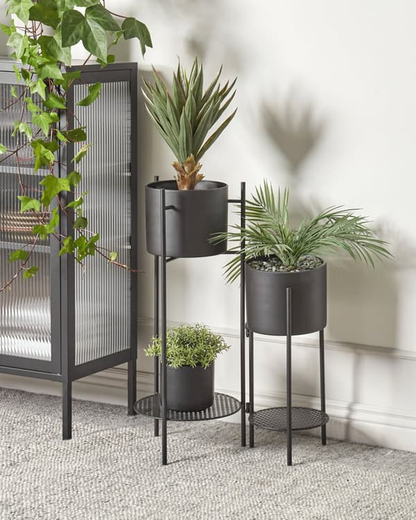 Plantestativ Svart Jern Innendørs Metall Blomsterpotte Moderne Industriell Stående Planter