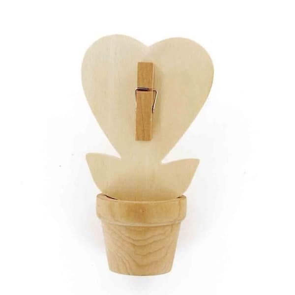 Blomkruka - MÉGACRÉA - Hjärtklämma - Trä - 7,5 x 4 x 11 cm - Beige