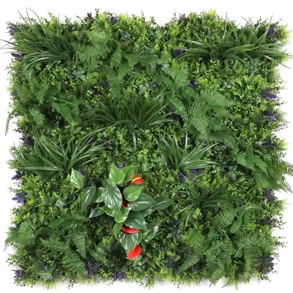 Konstgjord grön vägg röd blomma - 100 x 100 cm