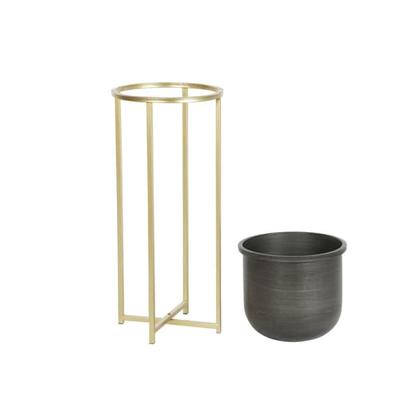Set med planteringskärl DKD Home Decor 28,5 x 28,5 x 65,5 cm 28 x 28 x 65 cm Svart Gyllene Metall