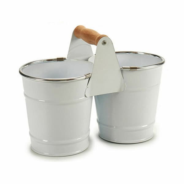 Kruka Ibergarden D60088-D Vit Silvrig Trä Zink Double 20 x 15 x 10,2 cm (24 antal)