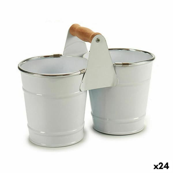 Kruka Ibergarden D60088-D Vit Silvrig Trä Zink Double 20 x 15 x 10,2 cm (24 antal)