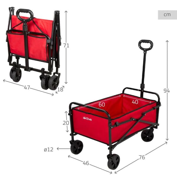 Flerfunktionsvagn Aktive Röd Polyester Stål 65 x 94 x 40 cm Hopfällbar Strand