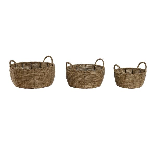 Set med planteringskärl Home ESPRIT Brun Metall Fibrer Tropiskt 34 x 33 x 15 cm