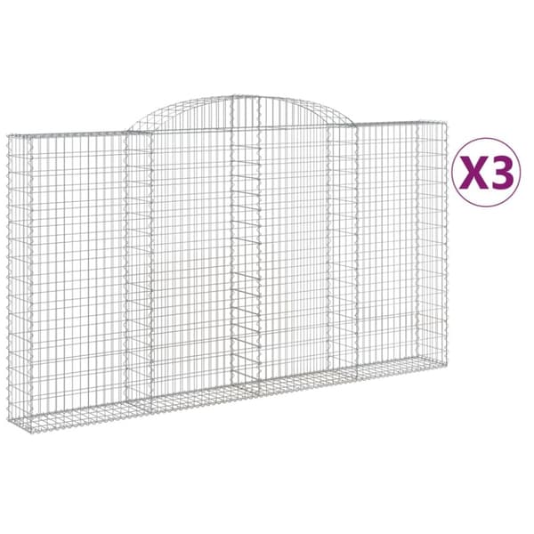 Gabioner bågformade 3 st 300x30x160/180 cm galvaniserat järn