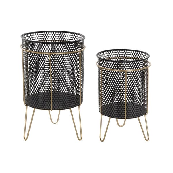 Sæt af planteredskaber DKD Home Decor Sort Gylden Metal Loft 36 x 36 x 58 cm