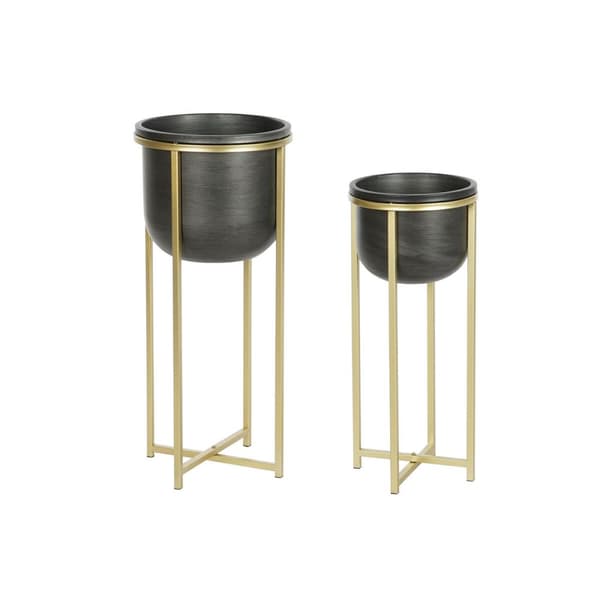 Sæt af planteredskaber DKD Home Decor 28,5 x 28,5 x 65,5 cm 28 x 28 x 65 cm Sort Gylden Metal