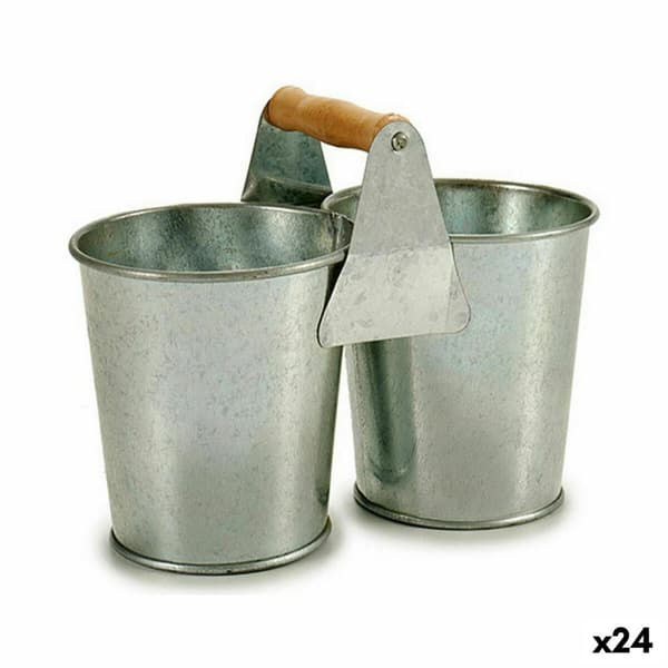 Urtepotte Ibergarden D60088-B Brun Sølvfarvet Træ Zink Dobbelt 20 x 15 x 10,2 cm (24 enheder)