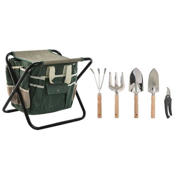 Værktøjssæt til haven Home ESPRIT Sort Grøn Sølvfarvet Natur Polyester Aluminium 7 Dele