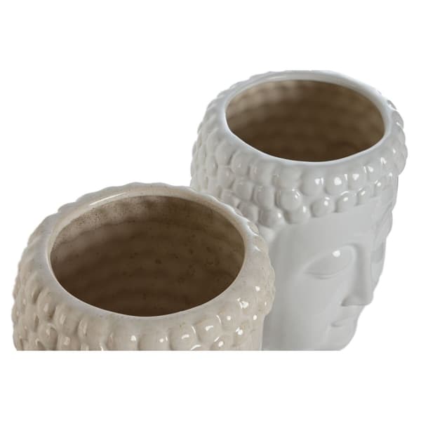 Urtepotte Home ESPRIT Hvid Beige Keramik 15 x 15 x 25 cm (2 enheder)
