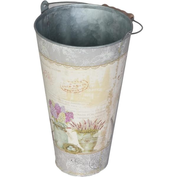 Galvaniseret spand i provencalsk stil med blomstermotiv