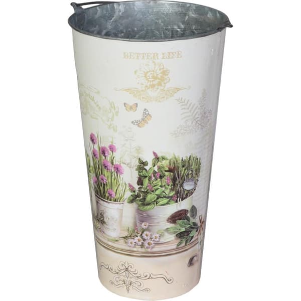 Galvaniseret spand med blomstermotiv II