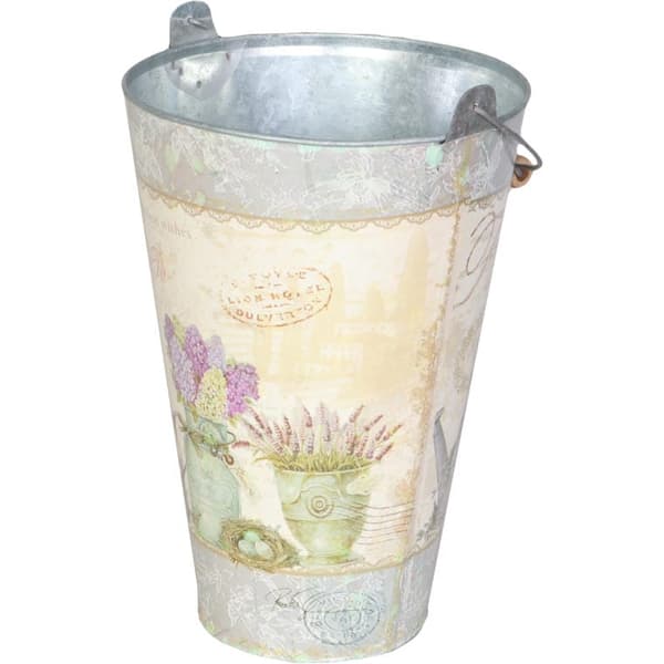 Galvaniseret spand med blomstermotiv III