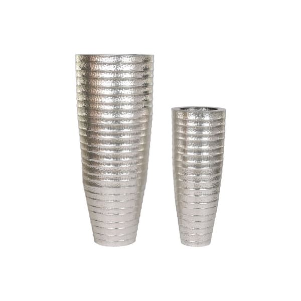 Set med planteringskärl Home ESPRIT Silvrig Metall 51 x 51 x 123 cm