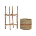 Miniatyrbilde 5 av 5: Sett med blomsterpotter Home ESPRIT Naturell Jute Treverk av mangotre 26 X 26 X 67 cm (2 Deler)