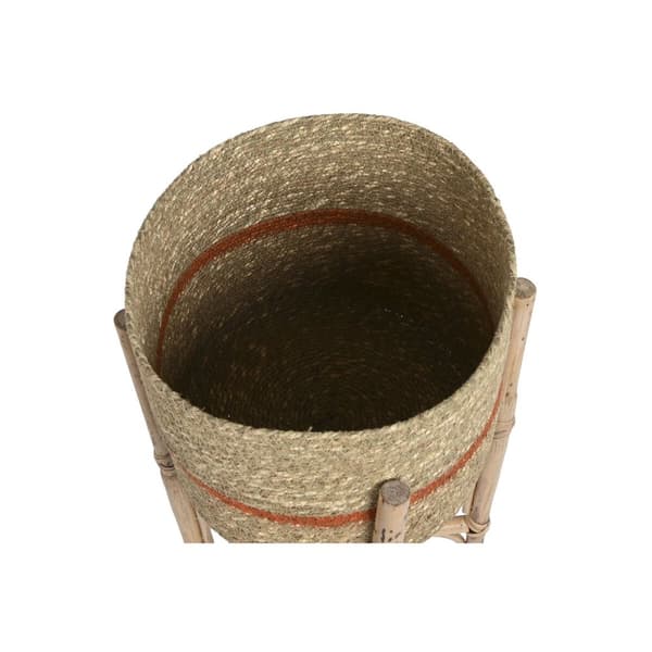 Sett med blomsterpotter Home ESPRIT Naturell Jute Treverk av mangotre 26 X 26 X 67 cm (2 Deler)