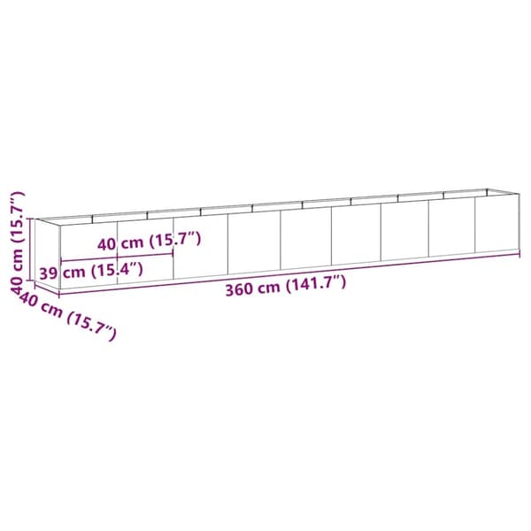 vidaXL plantekasse hvid 360x40x40 cm koldvalset stål