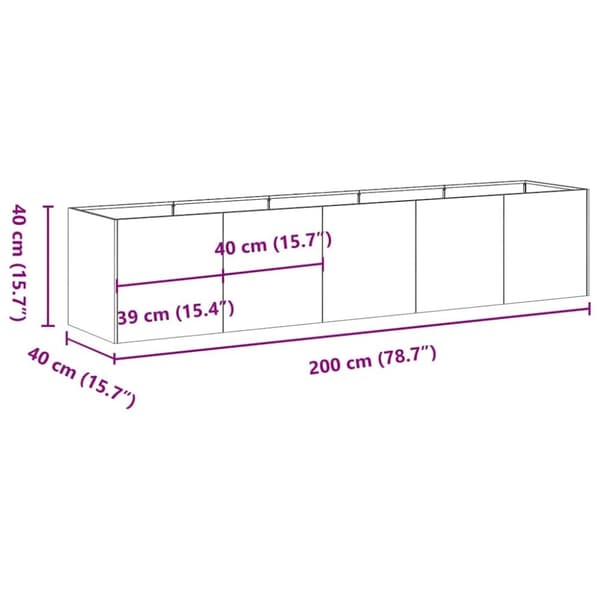 vidaXL plantekasse sort 200x40x40 cm koldvalset stål