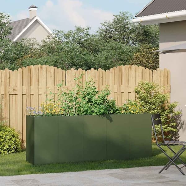 vidaXL plantekasse olivengrøn 200x40x80 cm koldvalset stål