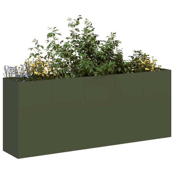 vidaXL plantekasse olivengrøn 200x40x80 cm koldvalset stål