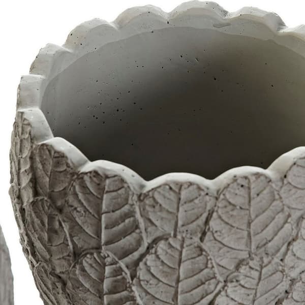 Set med planteringskärl DKD Home Decor Vit Grå Cement Blad Berg 18 x 18 x 15 cm Fyrkantig (2 antal) (2 Delar)