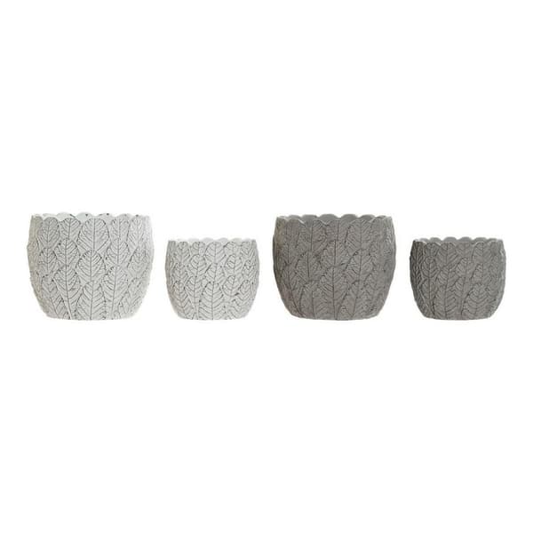 Set med planteringskärl DKD Home Decor Vit Grå Cement Blad Berg 18 x 18 x 15 cm Fyrkantig (2 antal) (2 Delar)