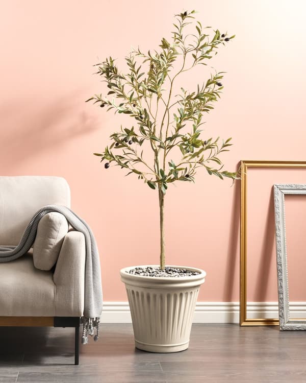 Blomkruka Ljusbeige Polyresin ⌀ 43 cm Rund Glasyrfinish Inomhus- och Utomhusbruk